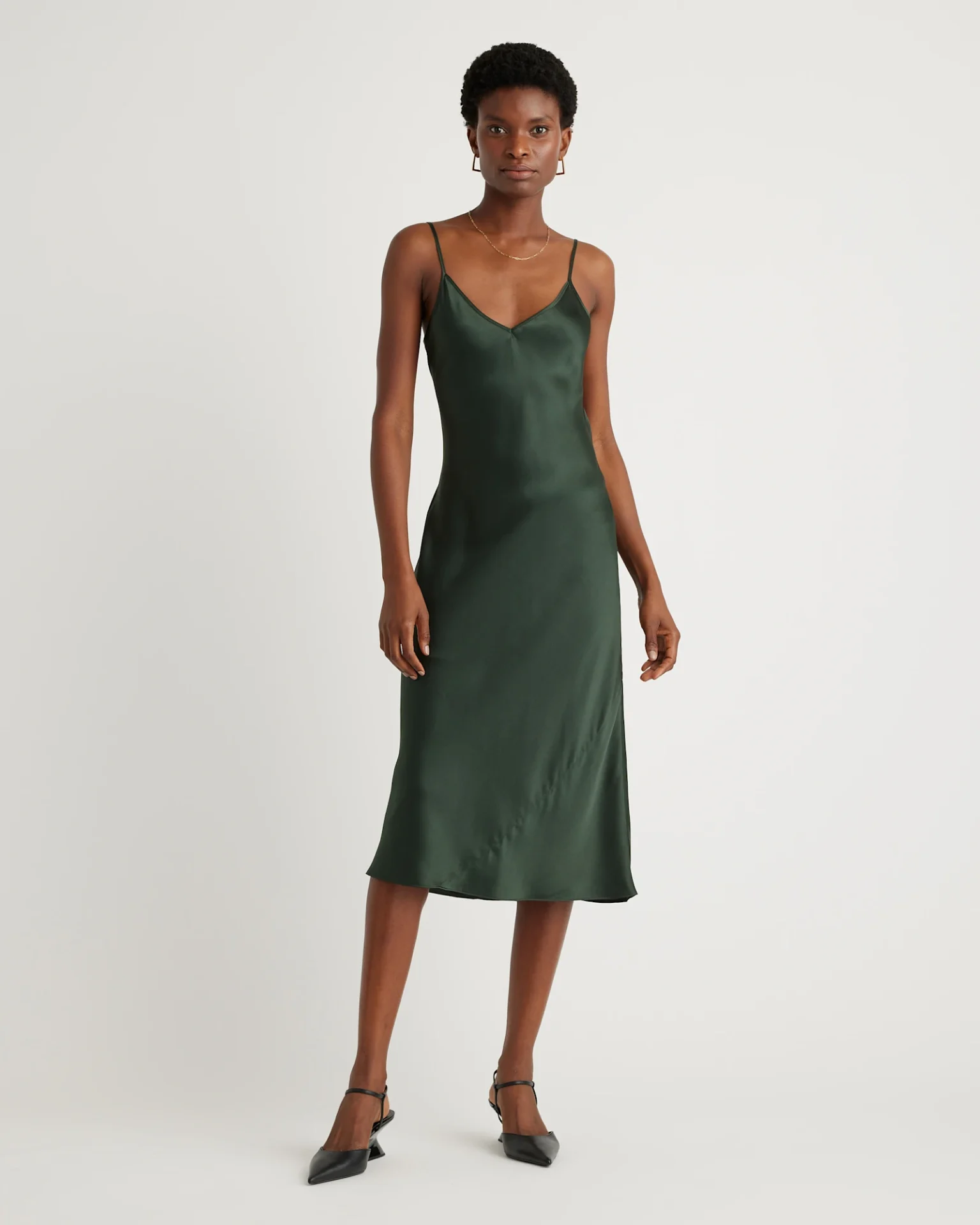 100% Washable Silk Slip Dress (Forest Green)