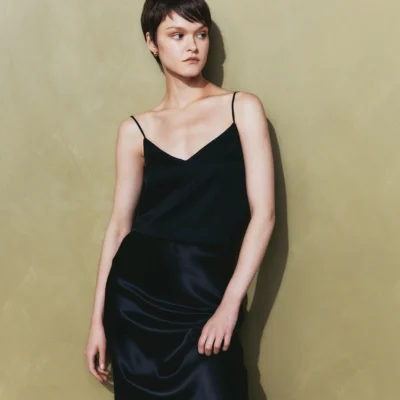 Washable Stretch Silk V-Neck Cami (Black)