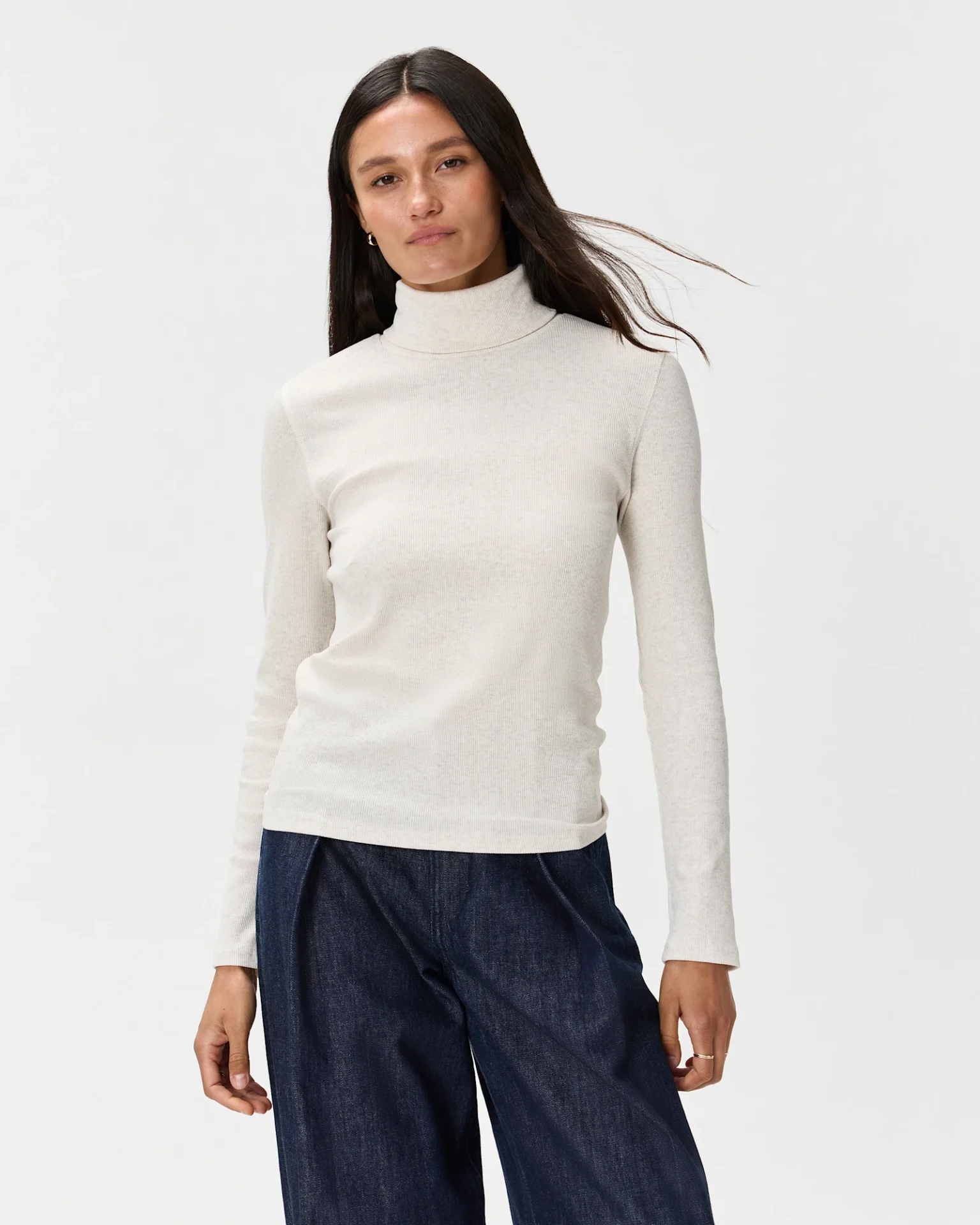Organic Cotton Micro-Rib Turtleneck (Heather Oatmeal)