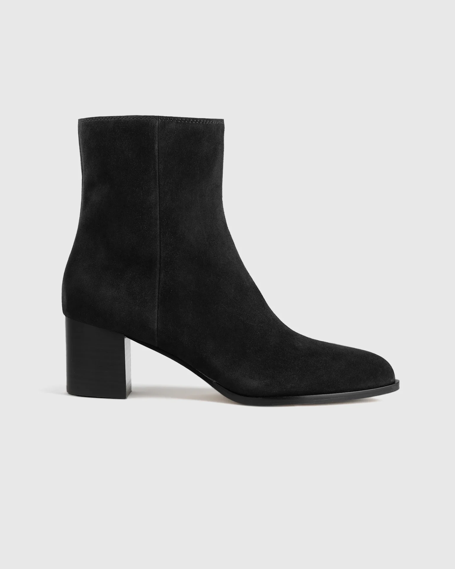 Italian Leather Heeled Ankle Bootie (Black Suede)