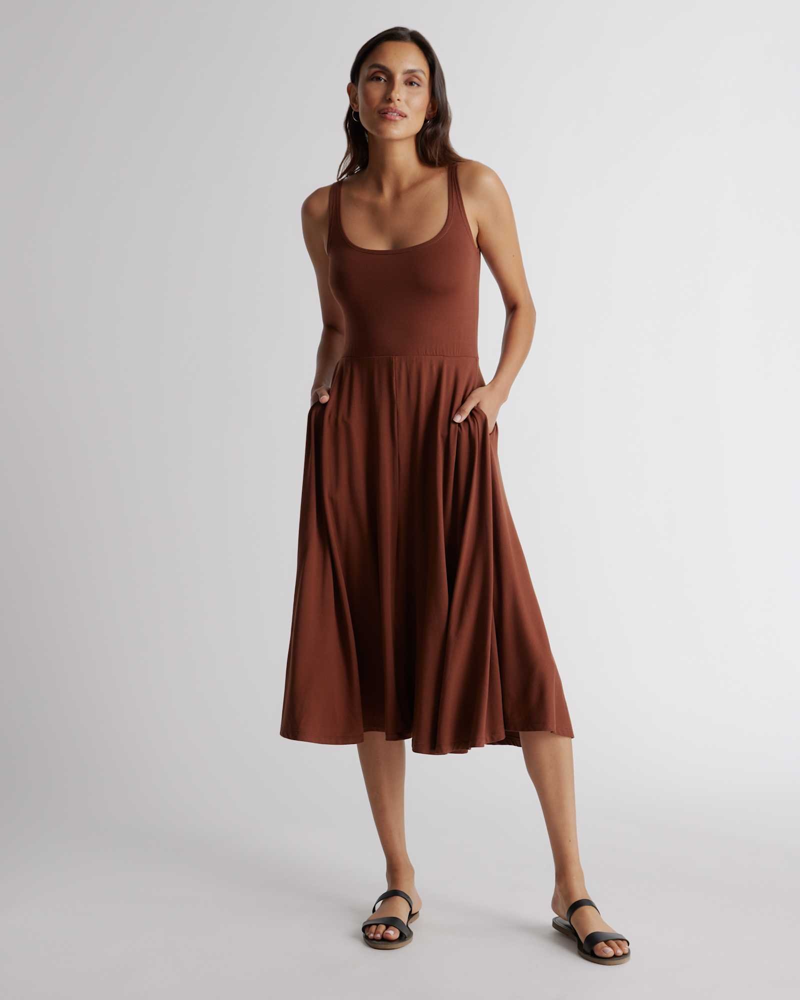 Tencel Jersey Midi Wrap Dress (Brown)
