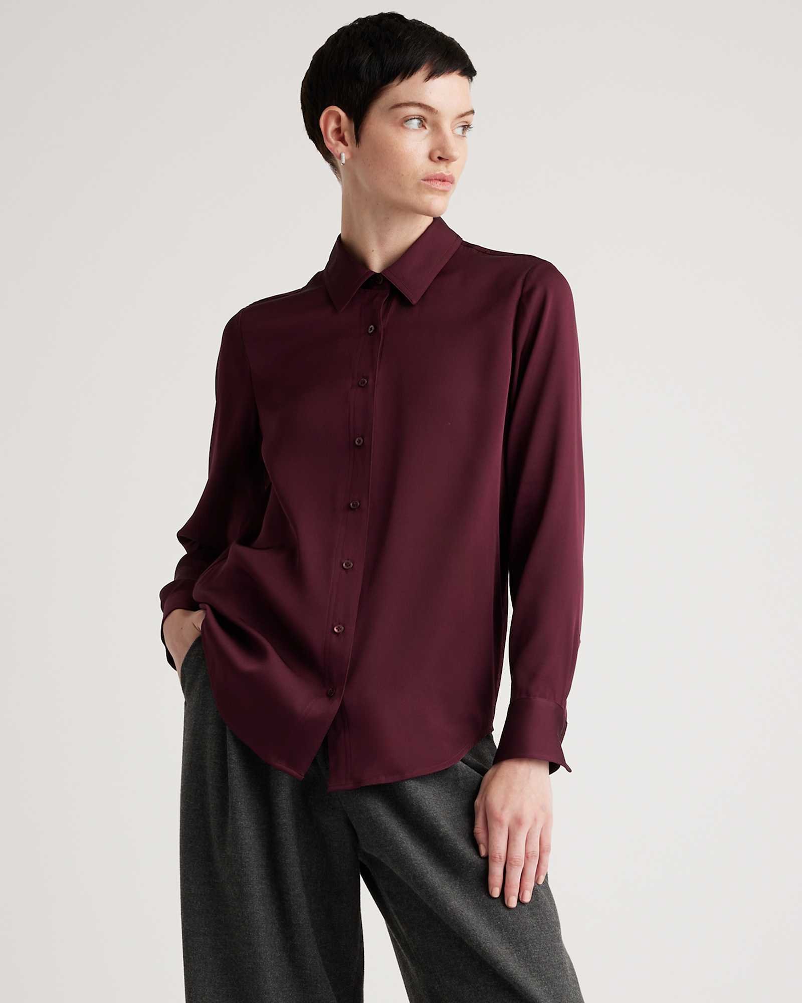 Washable Stretch Silk Blouse (Wine Tasting Red)