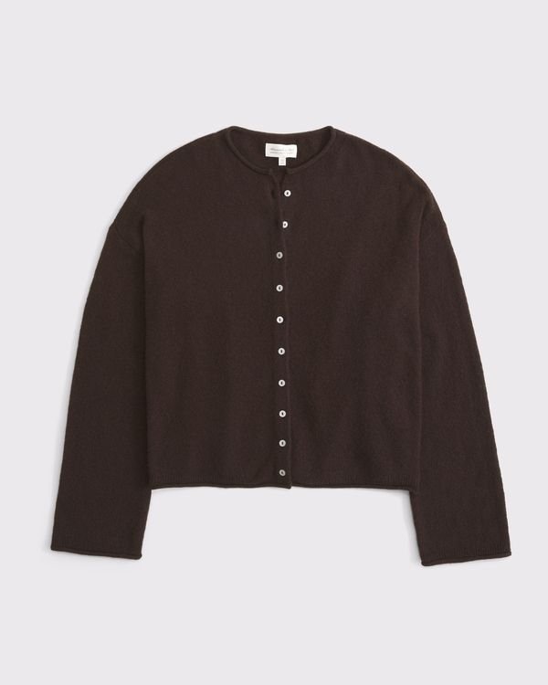 Merino Wool-Blend Roll Neck Cardigan (Dark Coffee)