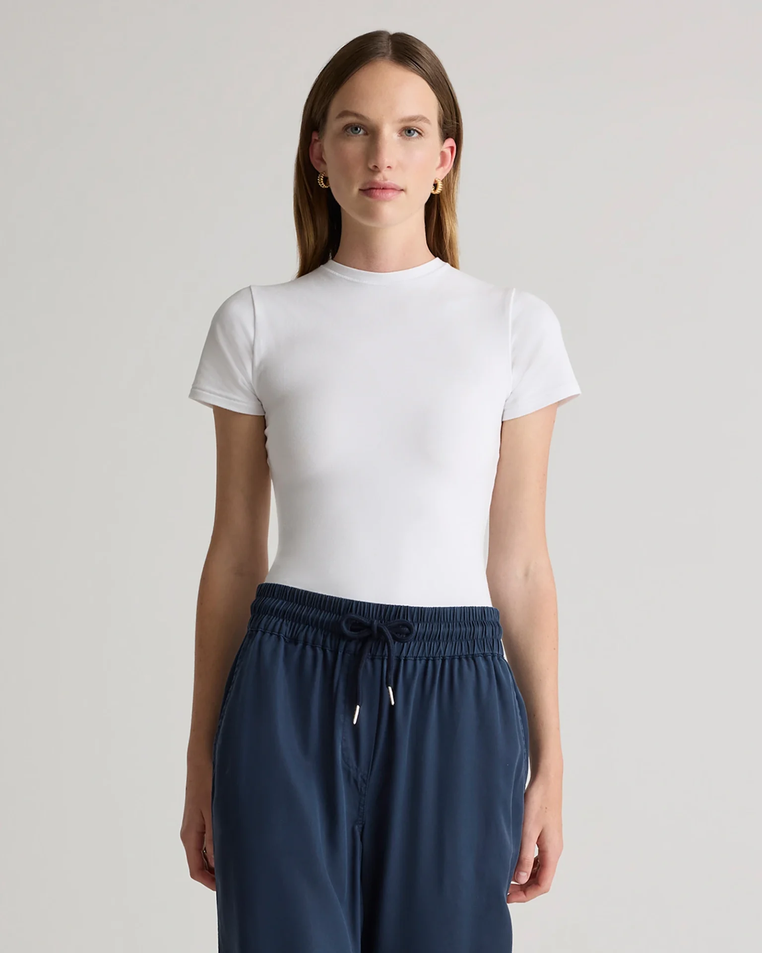 Stretch Cotton Jersey Fitted T-Shirt (Soft White)