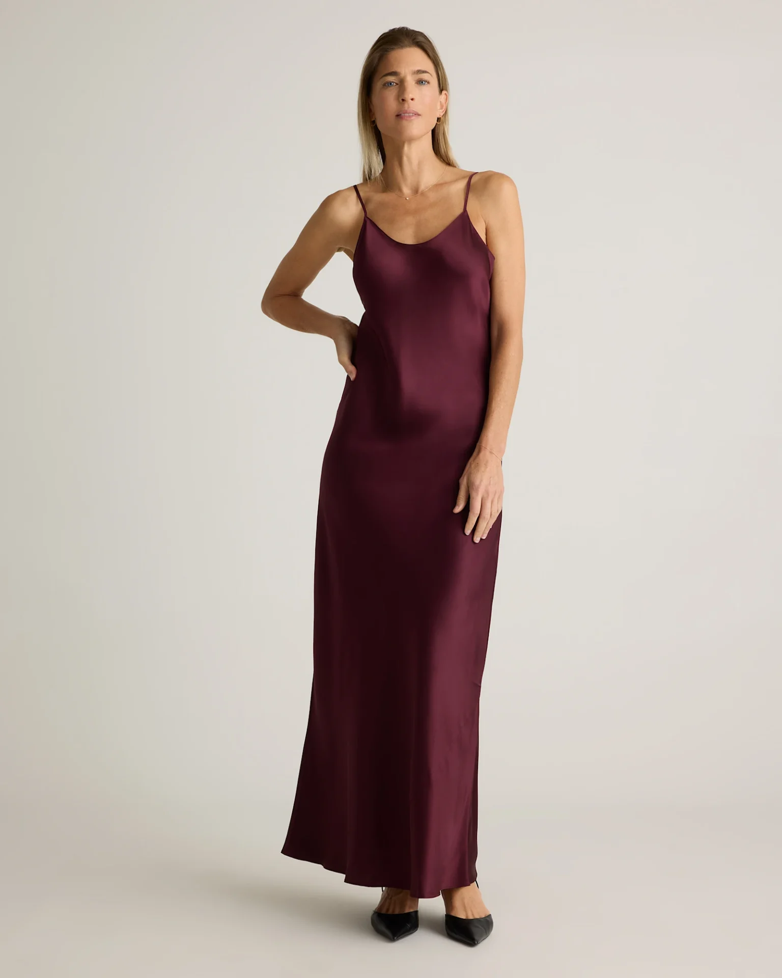 100% Washable Silk Maxi Slip Dress (Wine Tasting Red)