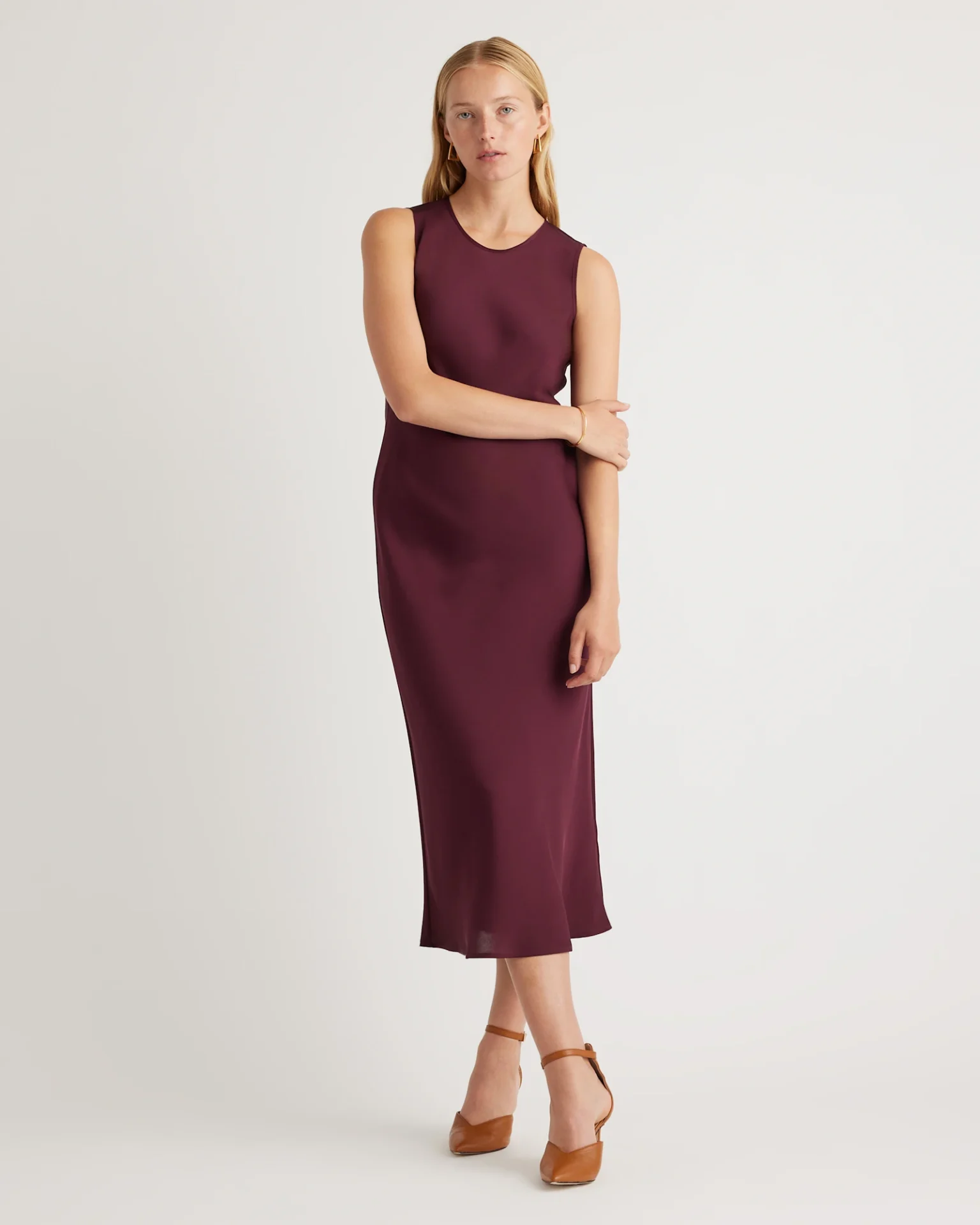 Washable Stretch Silk Tank Midi Dress (Wine Tasting Red)
