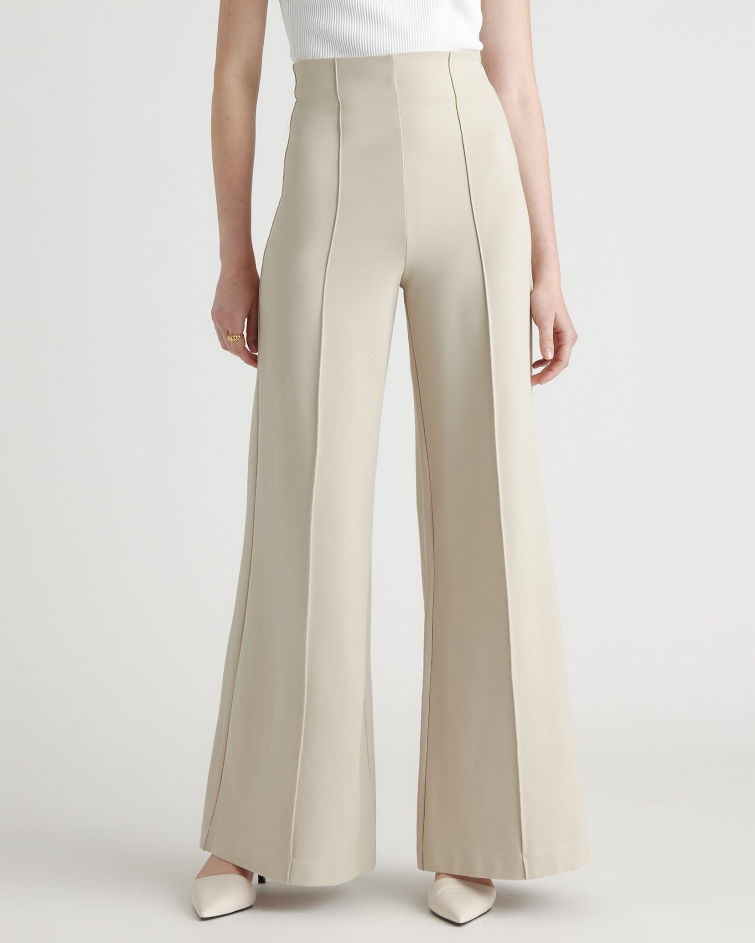 Ultra-Stretch Ponte Super Wide Leg Pants (Ecru)