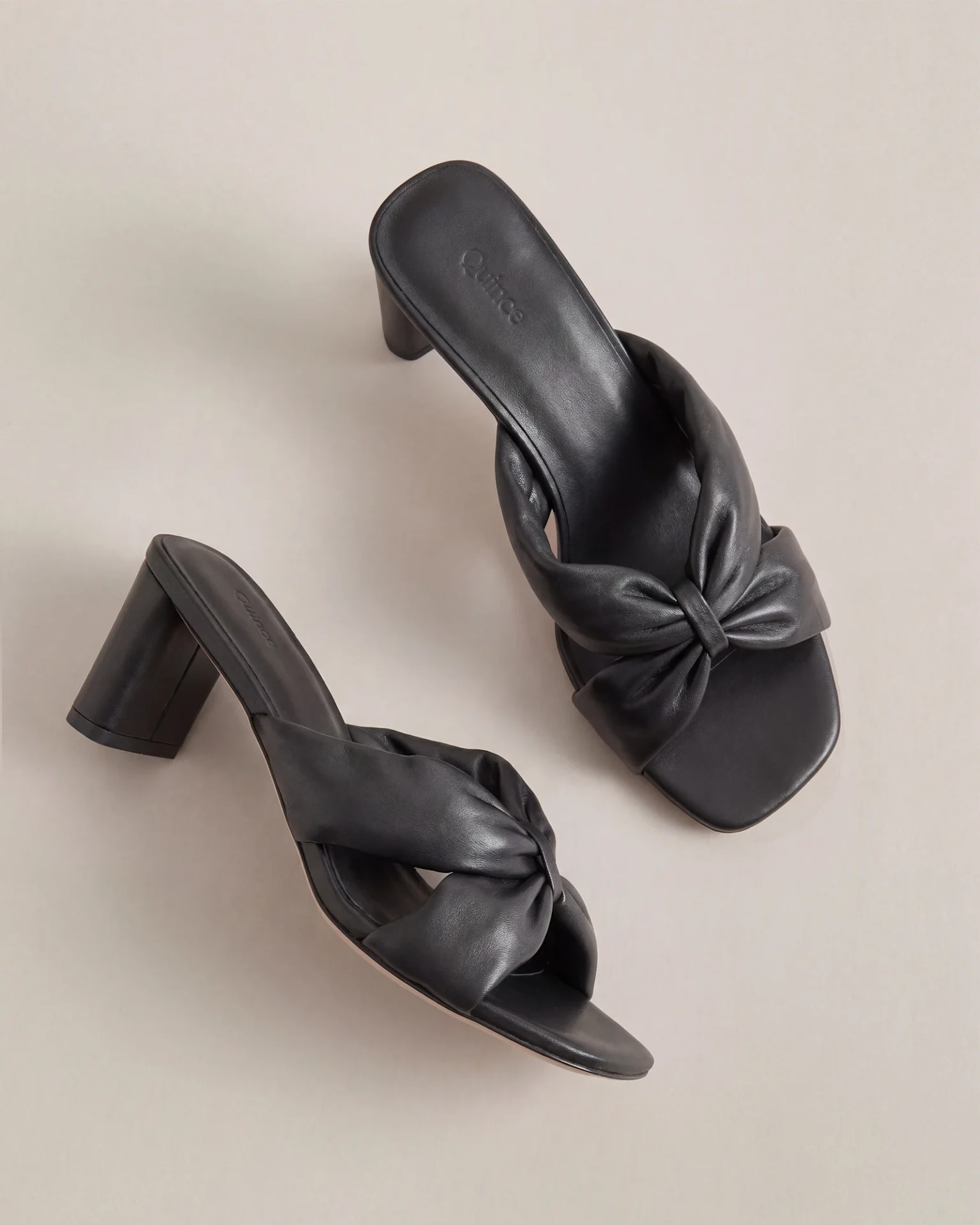 Italian Leather Twist Mid Heel Mule (Black)