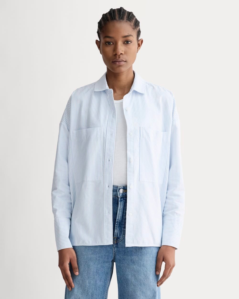 The Boxy Oxford (White/Blue)