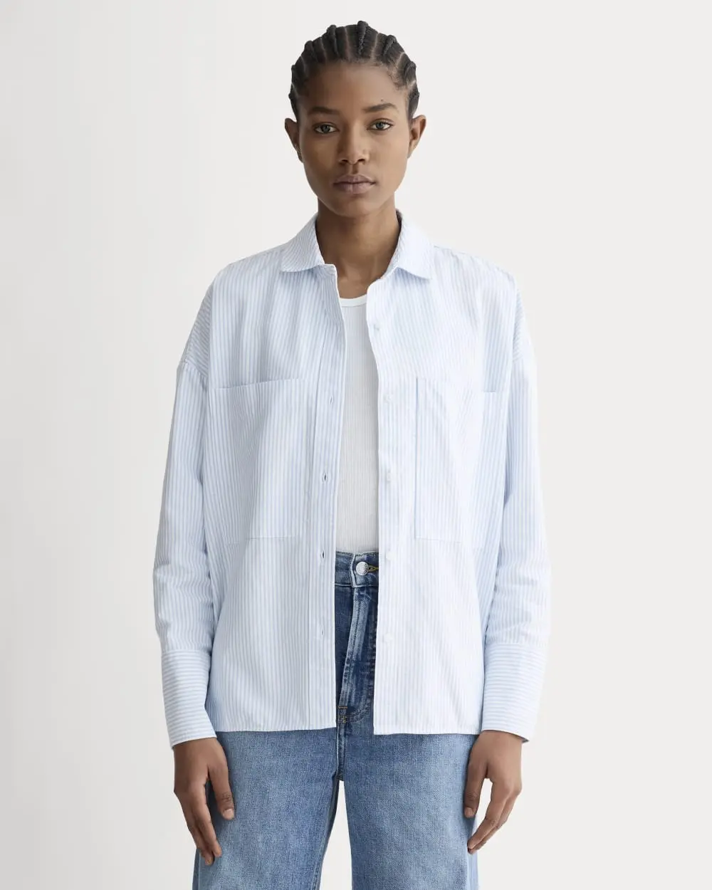 The Boxy Oxford (White/Blue)