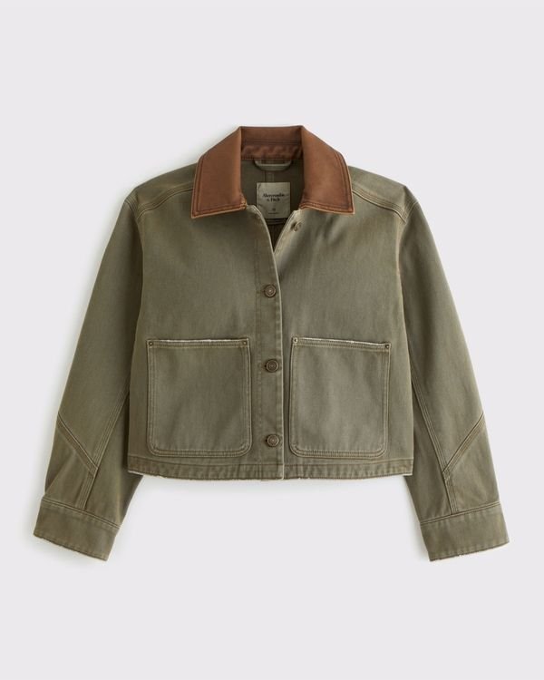 Short Twill Barn Jacket (Olive Green)