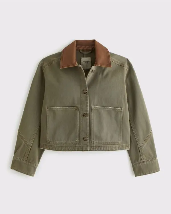 Short Twill Barn Jacket (Olive Green)