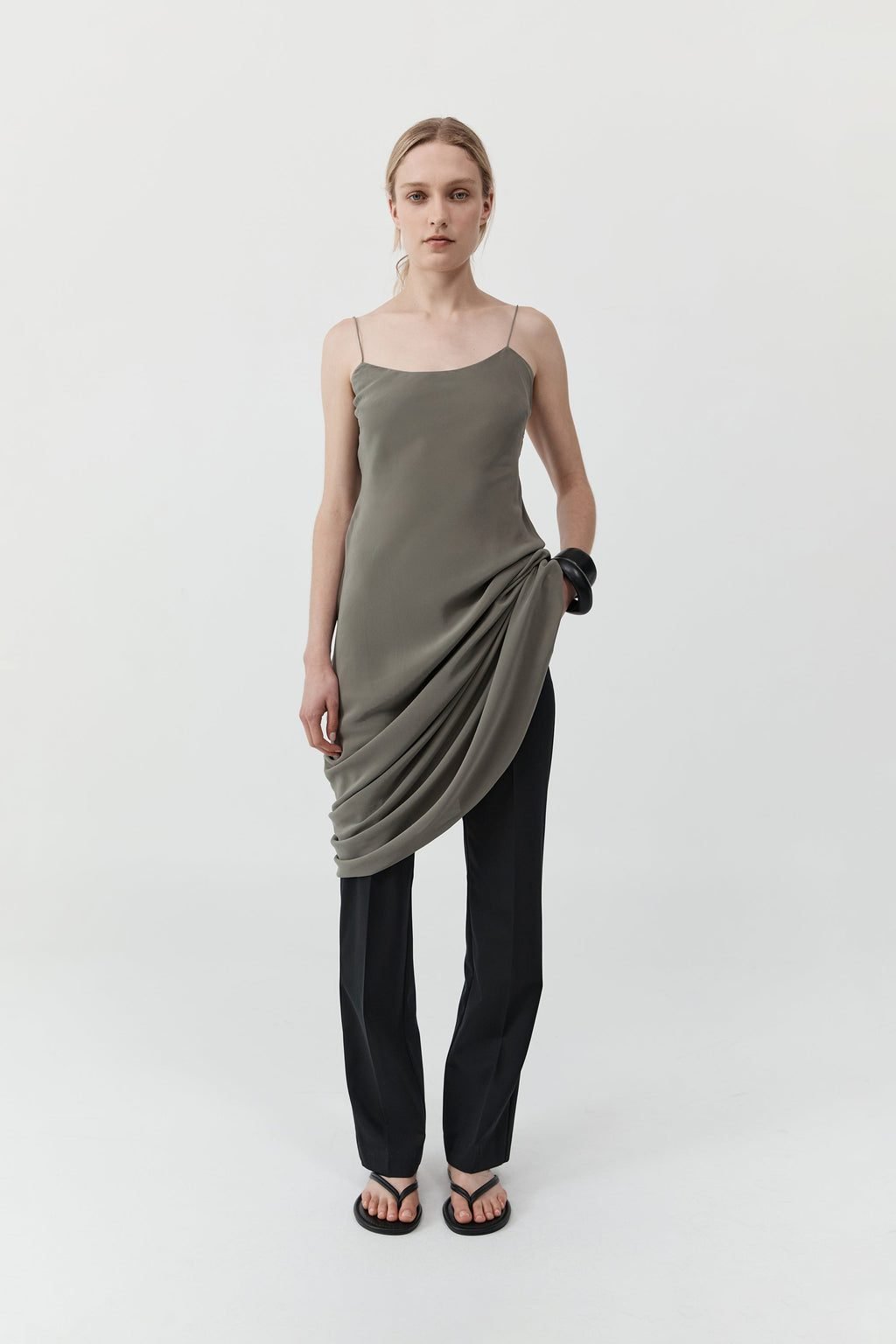 Silk Slip Dress (Smokey Olive)