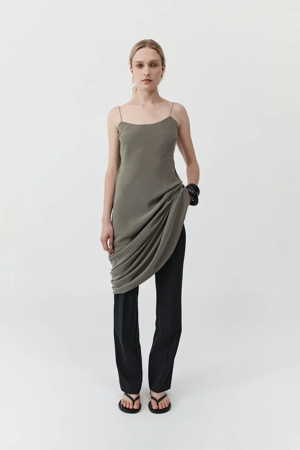 Silk Slip Dress (Smokey Olive)