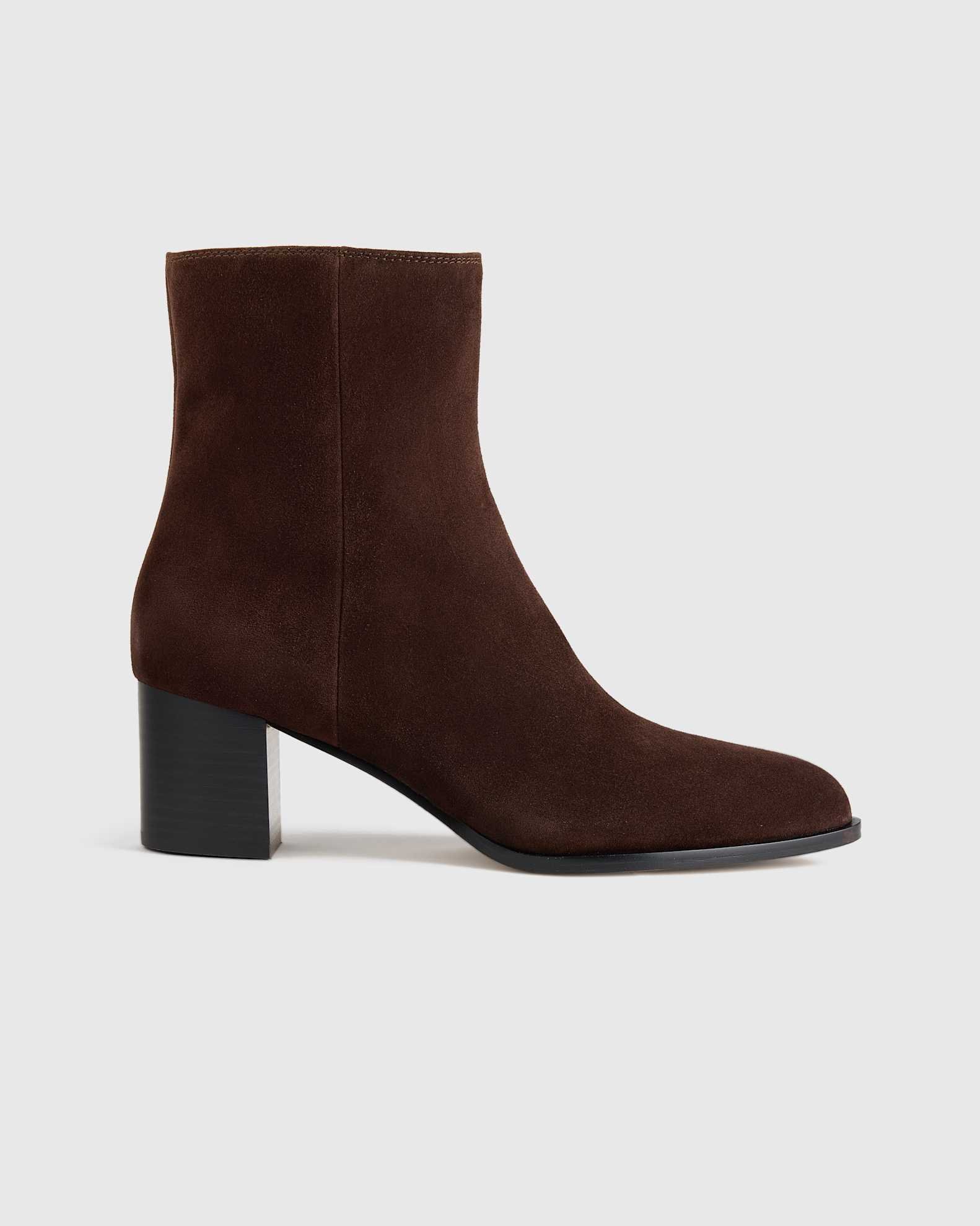 Italian Leather Heeled Ankle Boot (Coffee Bean Suede)