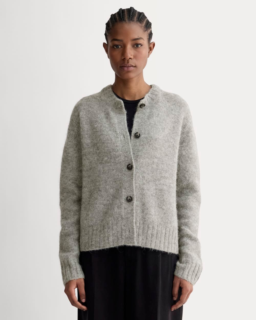 The Crew Cardigan in Alpaca (Heather Stone Grey)