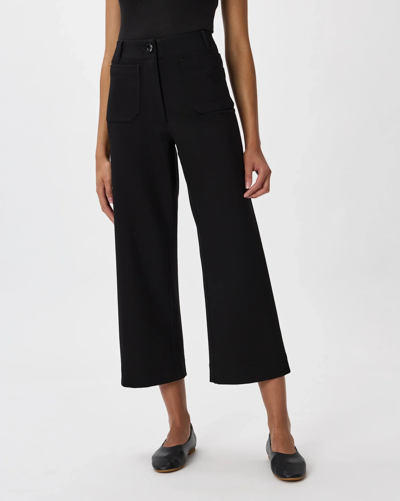 Ultra-Stretch Ponte Cropped Wide Leg Pants (Black)