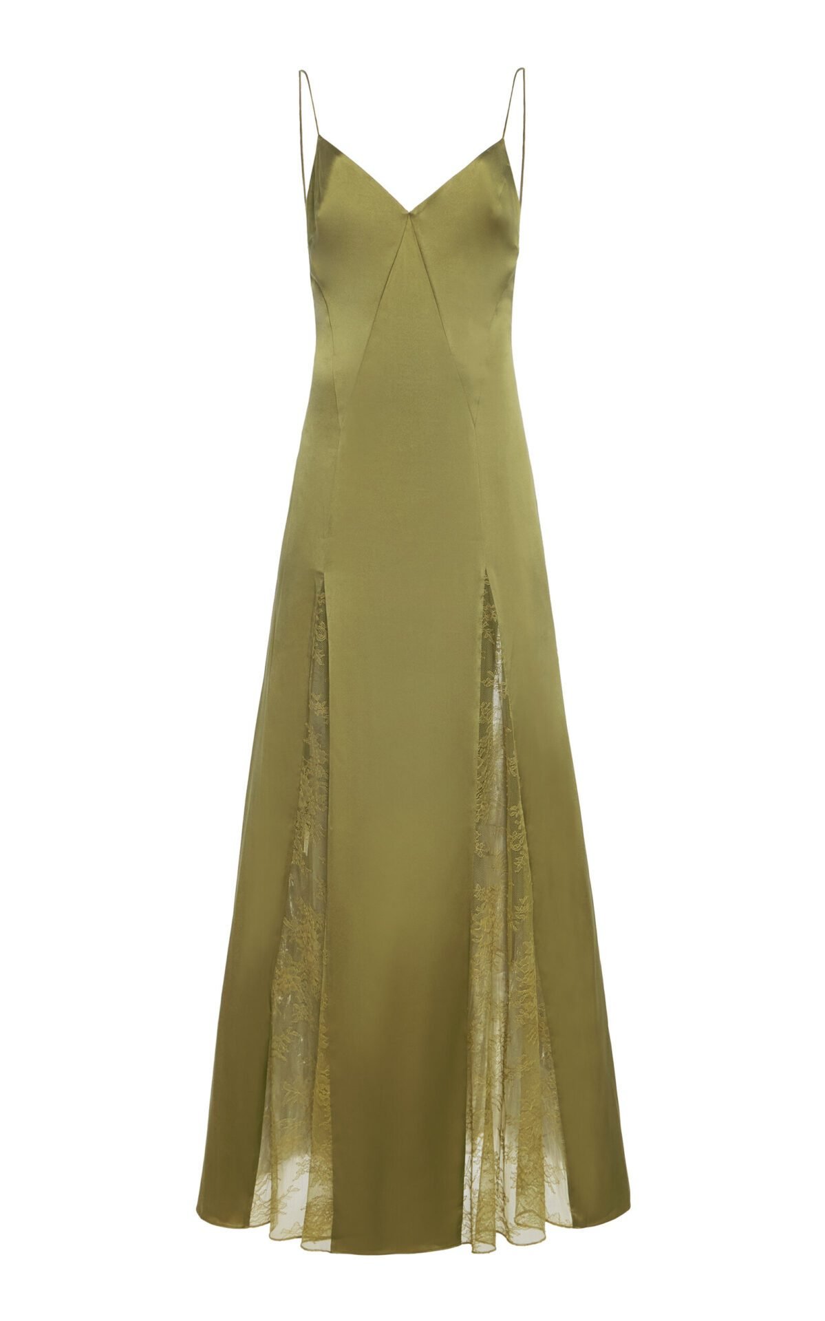 Exclusive Trinity Lace-Inset Silk Maxi Slip Dress (Green/Moss)