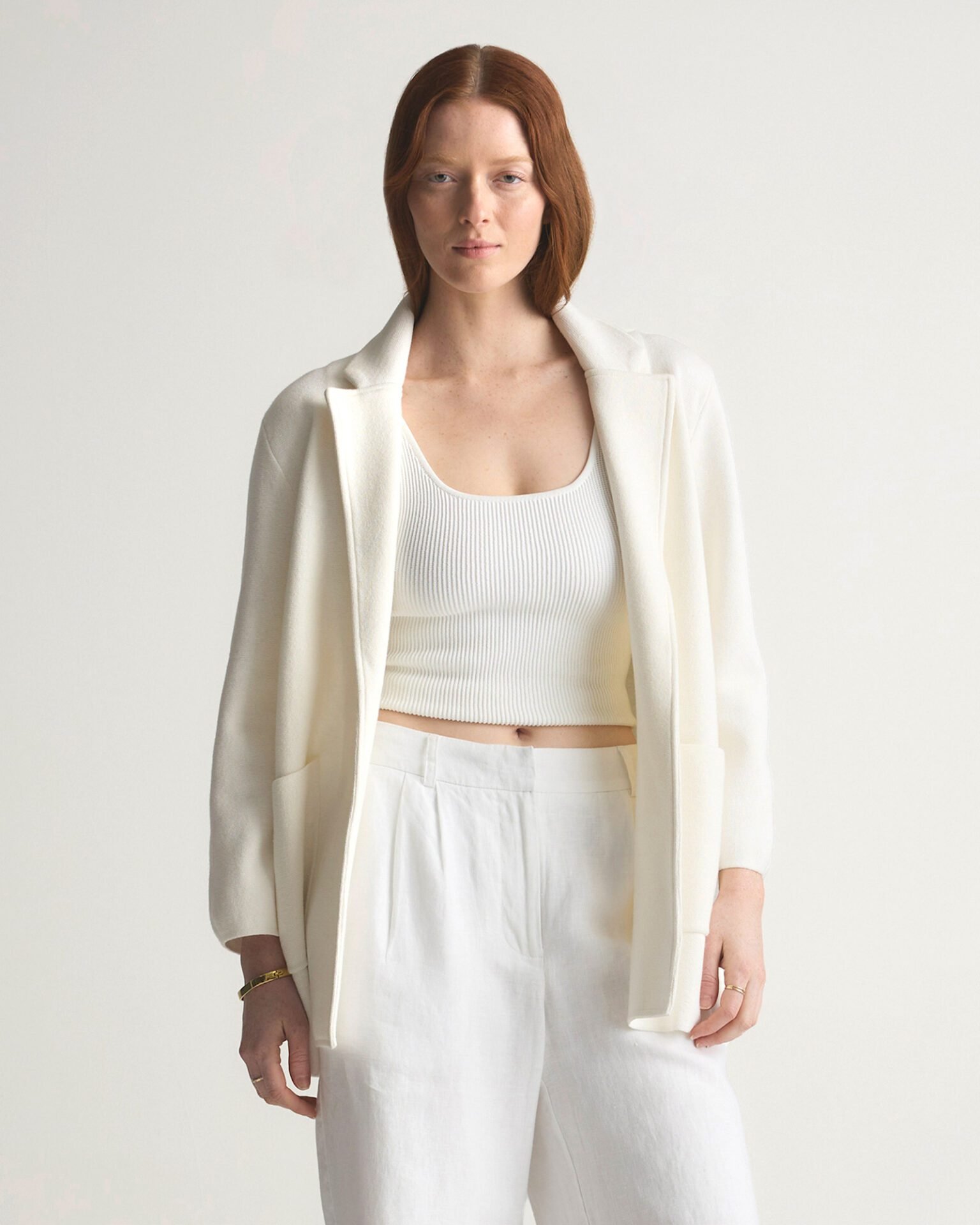 100% Organic Cotton Knit Blazer (Ivory)
