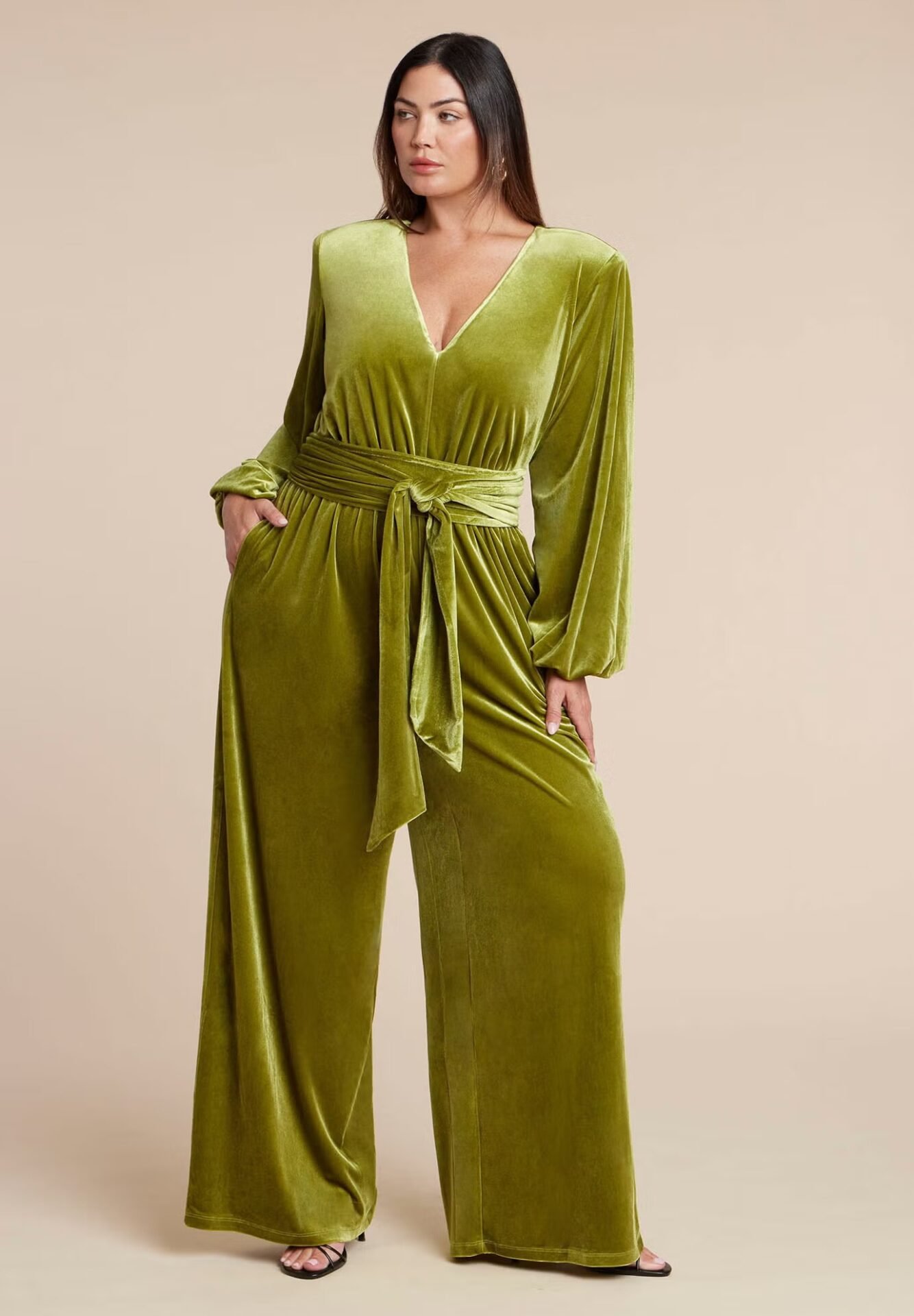 Velvet Wide Leg Jumpsuit (Black Onyx)