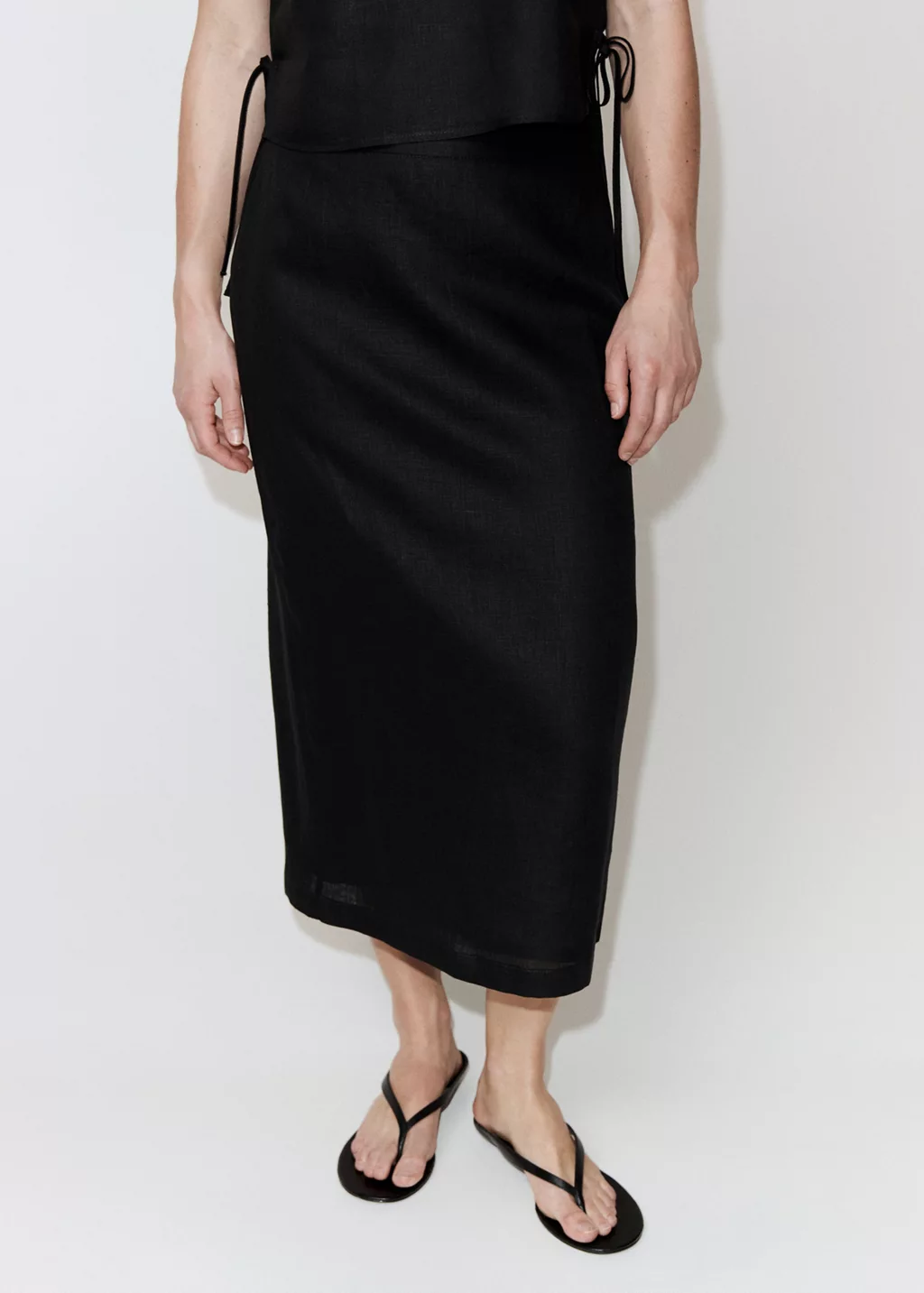 Linen Midi Skirt (Black)