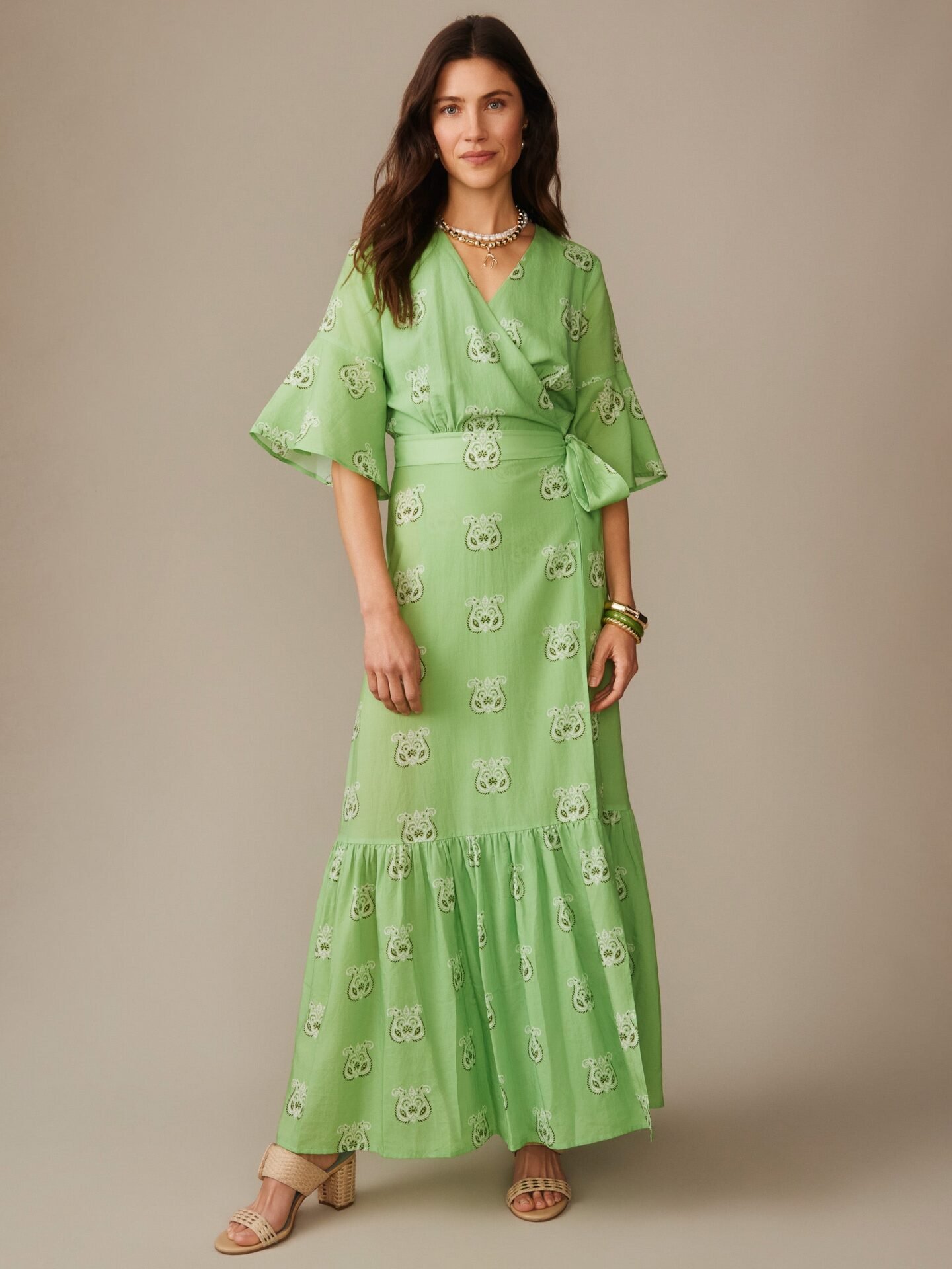 Emily Wrap Dress (Siesta Green/White)