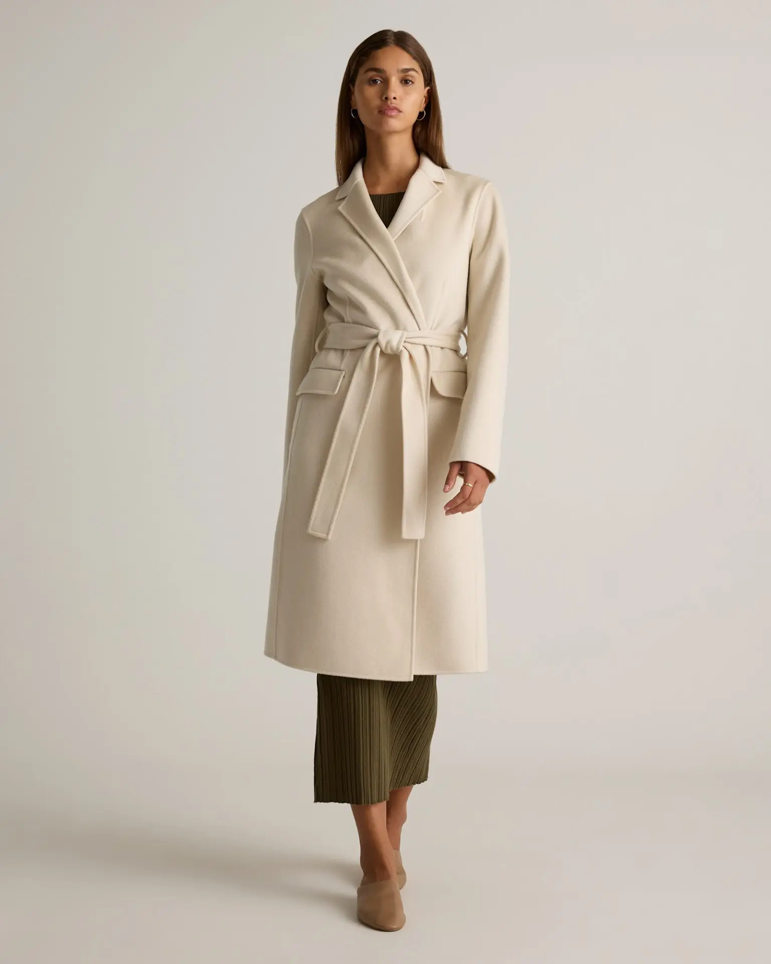 100% Mongolian Cashmere Double-Faced Wrap Coat (Ivory Coast)