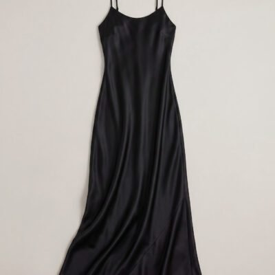 100% Washable Silk Maxi Slip Dress (Black)