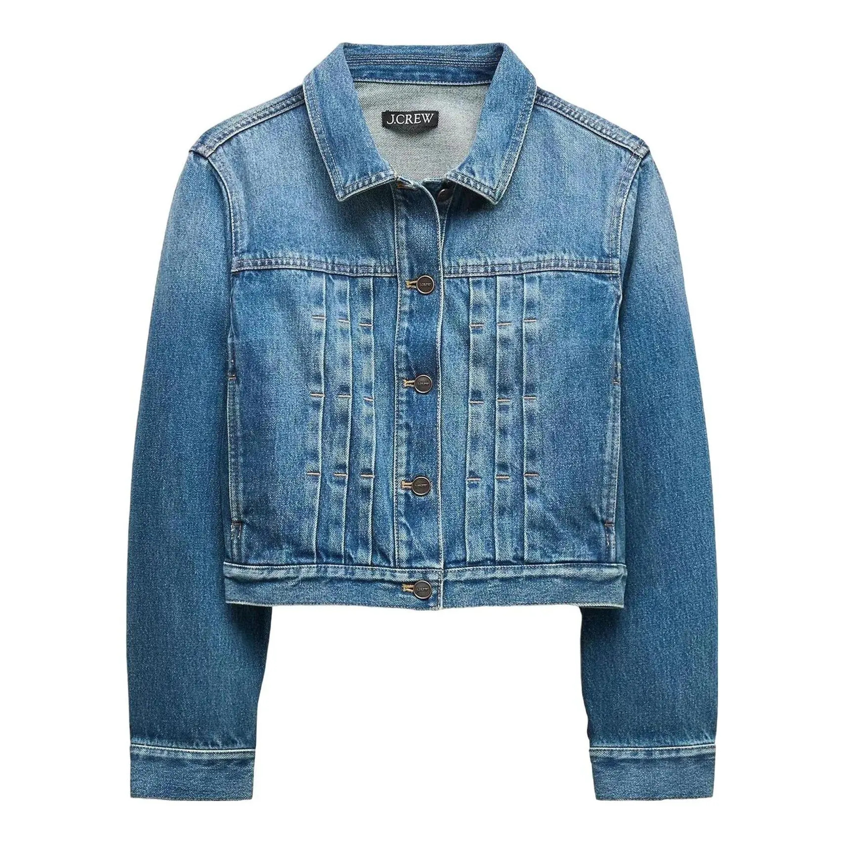Cropped Denim Jacket with Pintucks