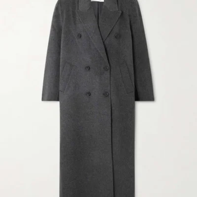 Gaia Double-Breasted Wool-Blend Coat (Dark Gray)