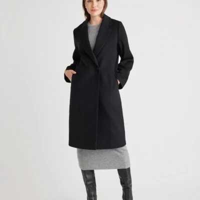 Italian Wool Classic Single-Breasted Coat (Black)