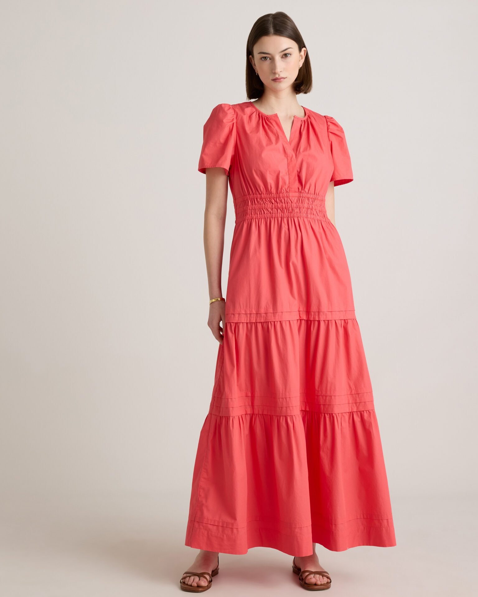 100% Organic Cotton Poplin Tiered Maxi Dress