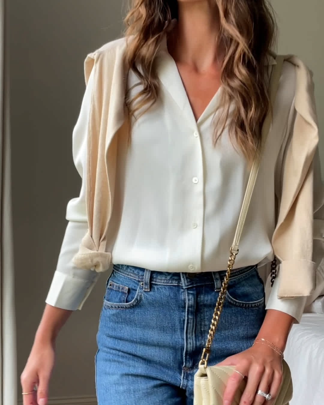 Washable Stretch Silk Notch Collar Blouse