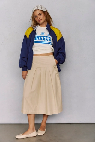 We The Free Skipper Pleated Chino Midi Skirt (Moon Beam)