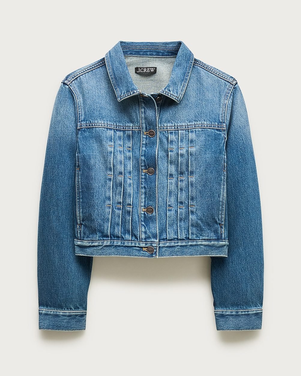 Cropped Denim Jacket with Pintucks