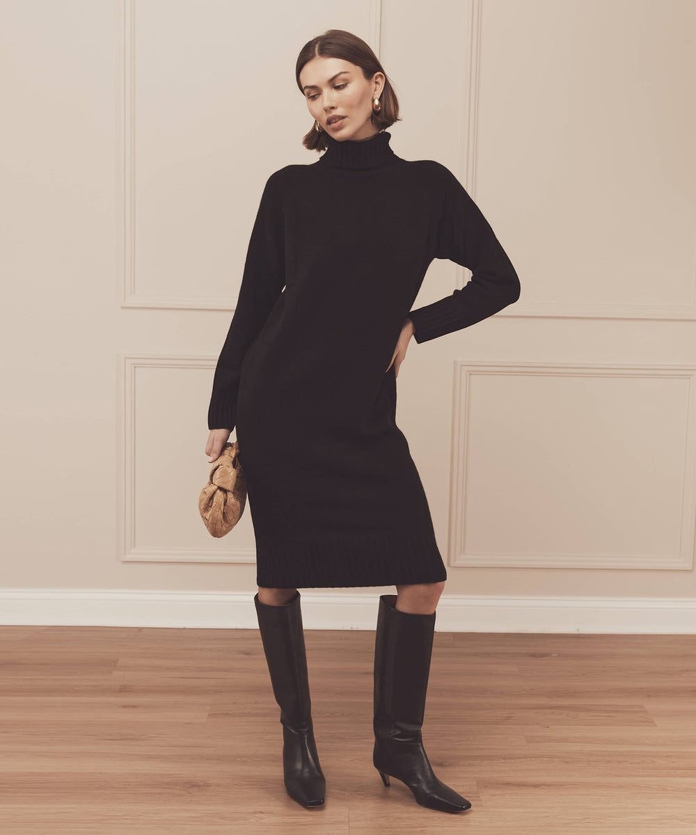 Luxe Cashmere Turtleneck Dress (Black)