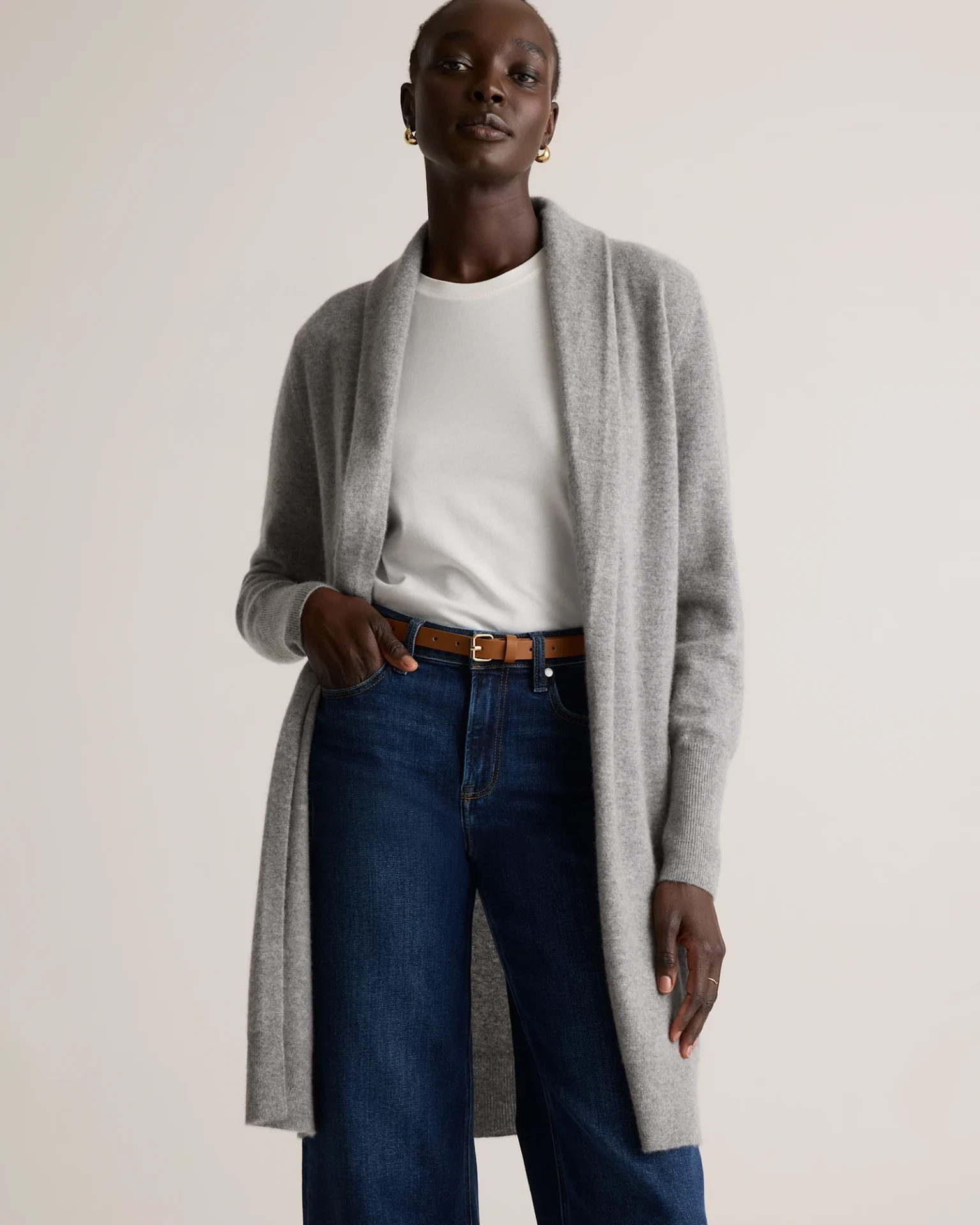 Mongolian Cashmere Duster Cardigan Sweater (Heather Grey)