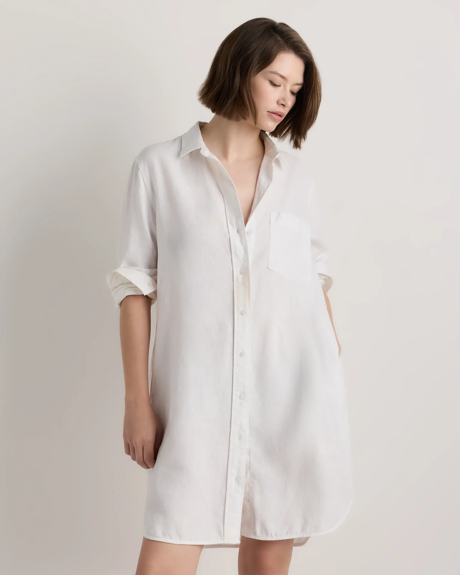 100% European Linen Shirt Dress (White)