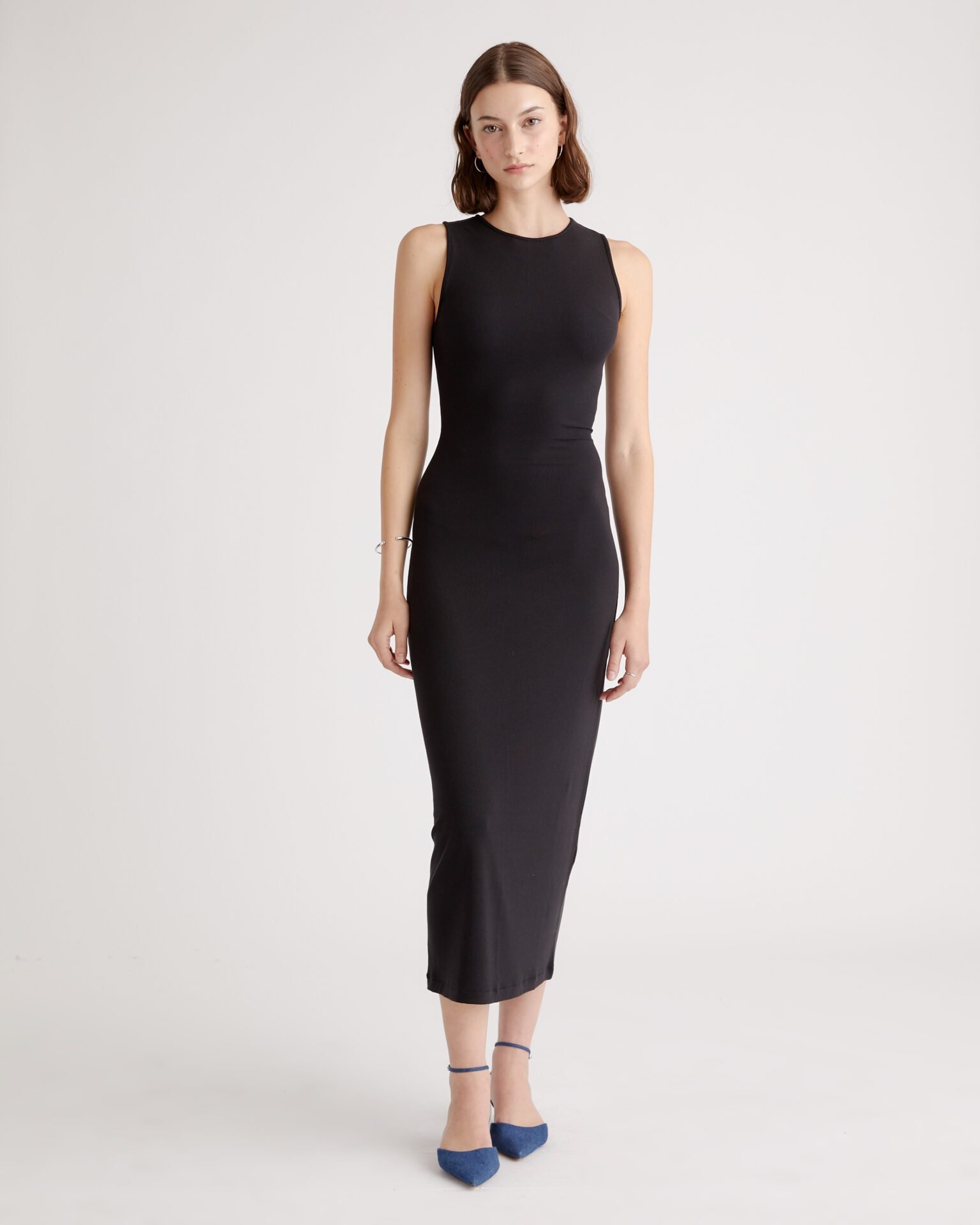 Tencel Rib Knit Tank Midi Dress (Black)
