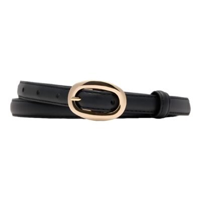 Black Oval Buckle Skinny Belt
