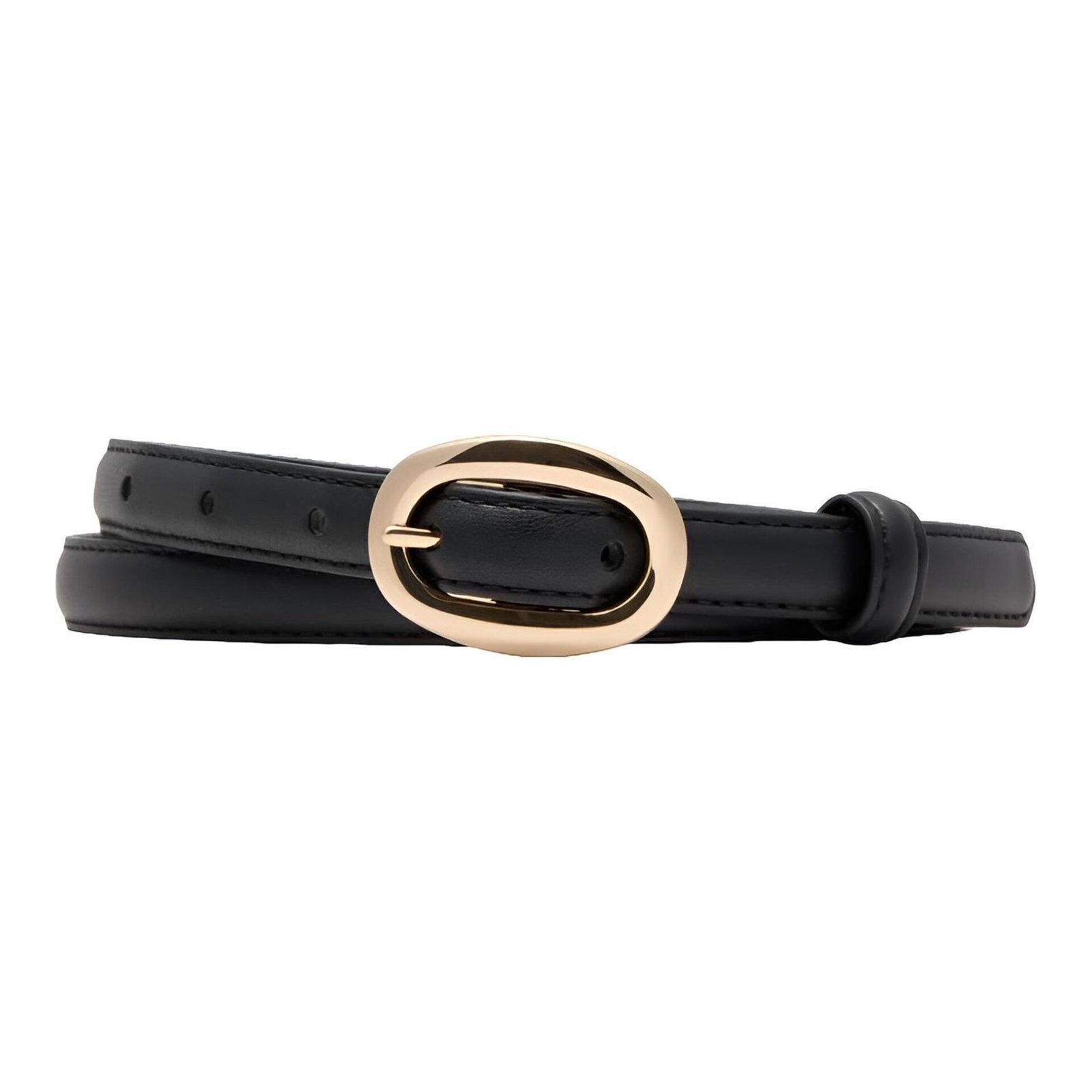 Black Oval Buckle Skinny Belt
