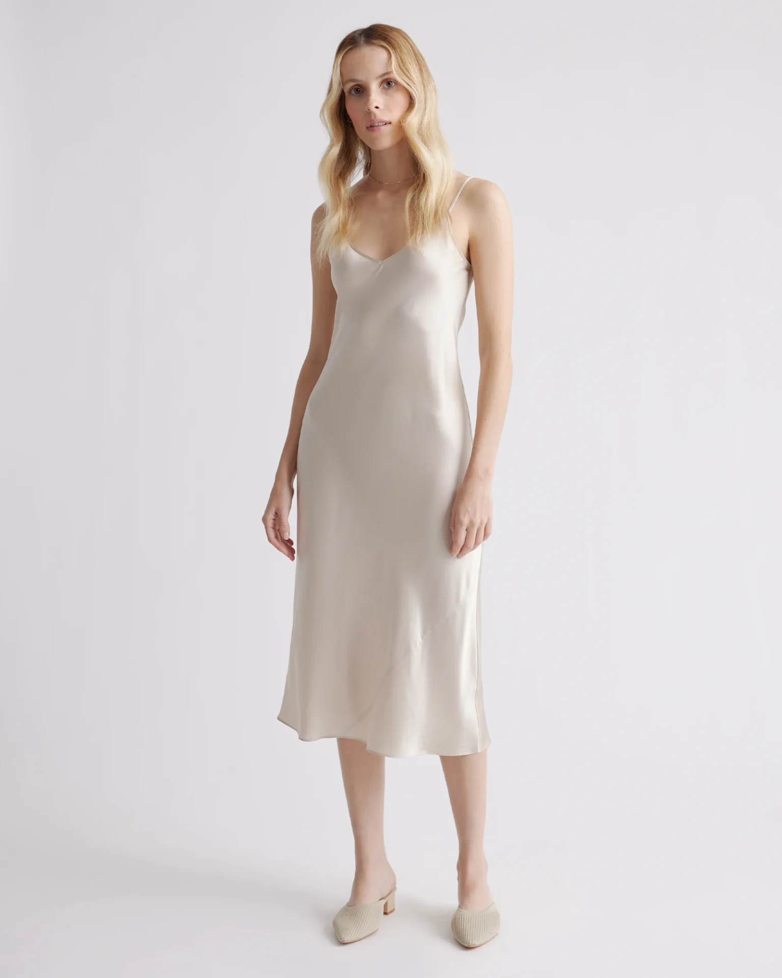 100% Washable Silk Slip Dress (Champagne)