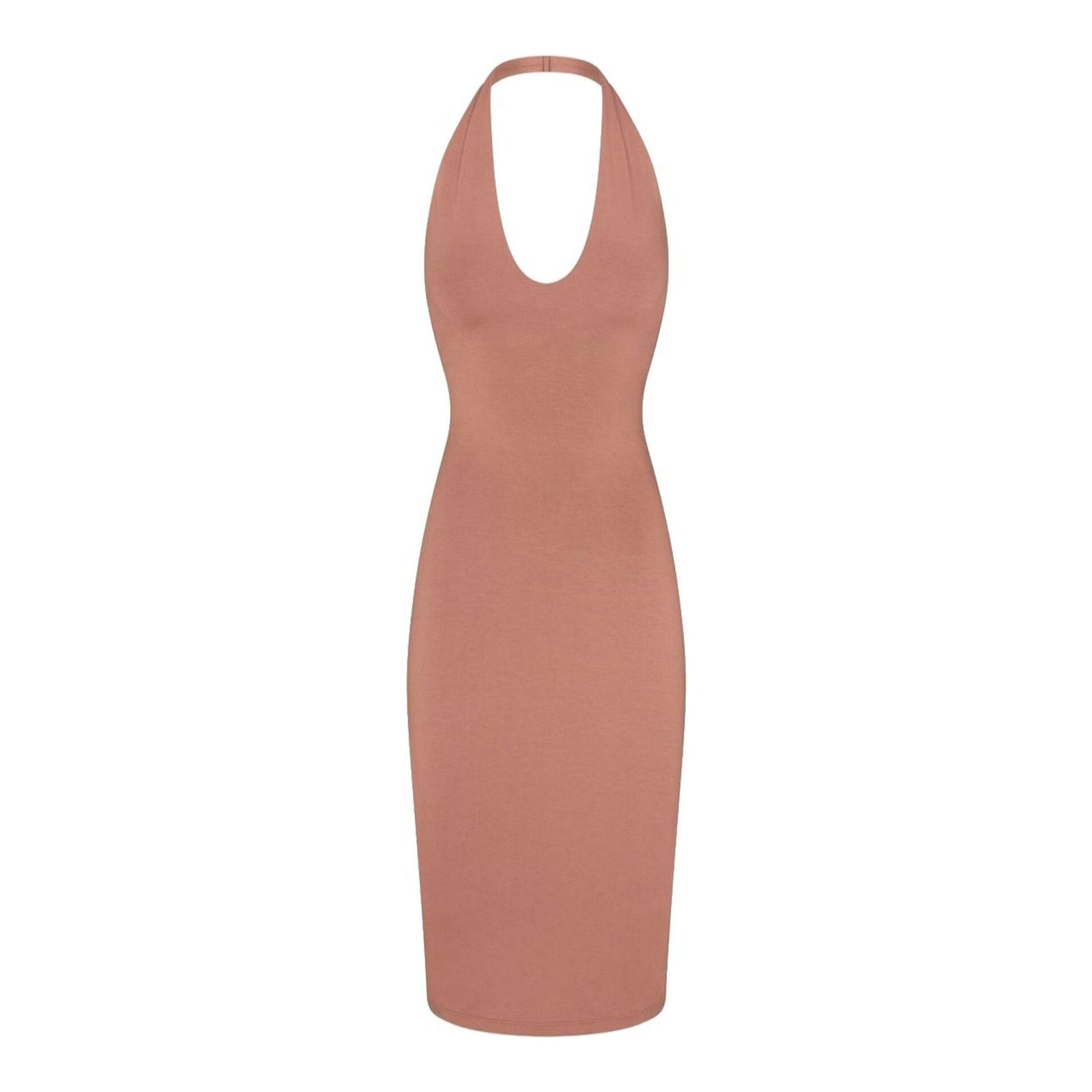 Smooth Layers Plunge Halter Midi Dress (Obsidian)