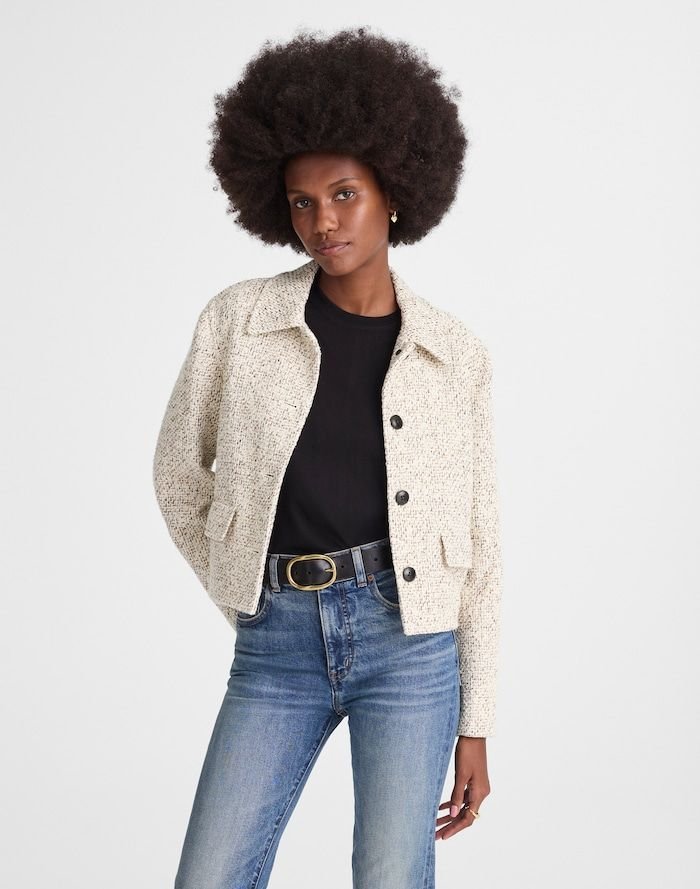 Button-Front Jacket in Bouclé (Ivory Brown)