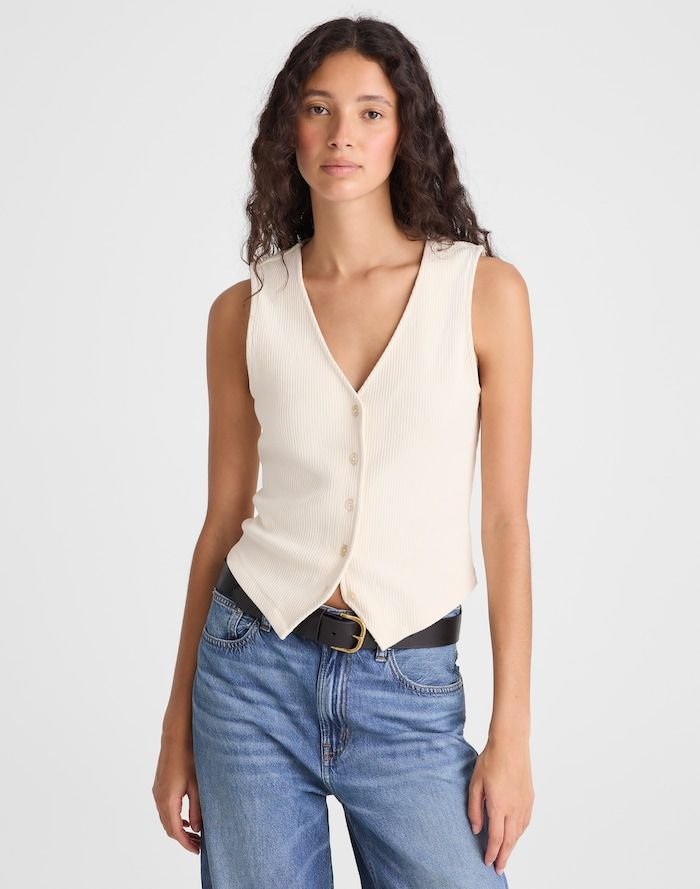 Ribbed V-Neck Vest (Vintage Ivory)