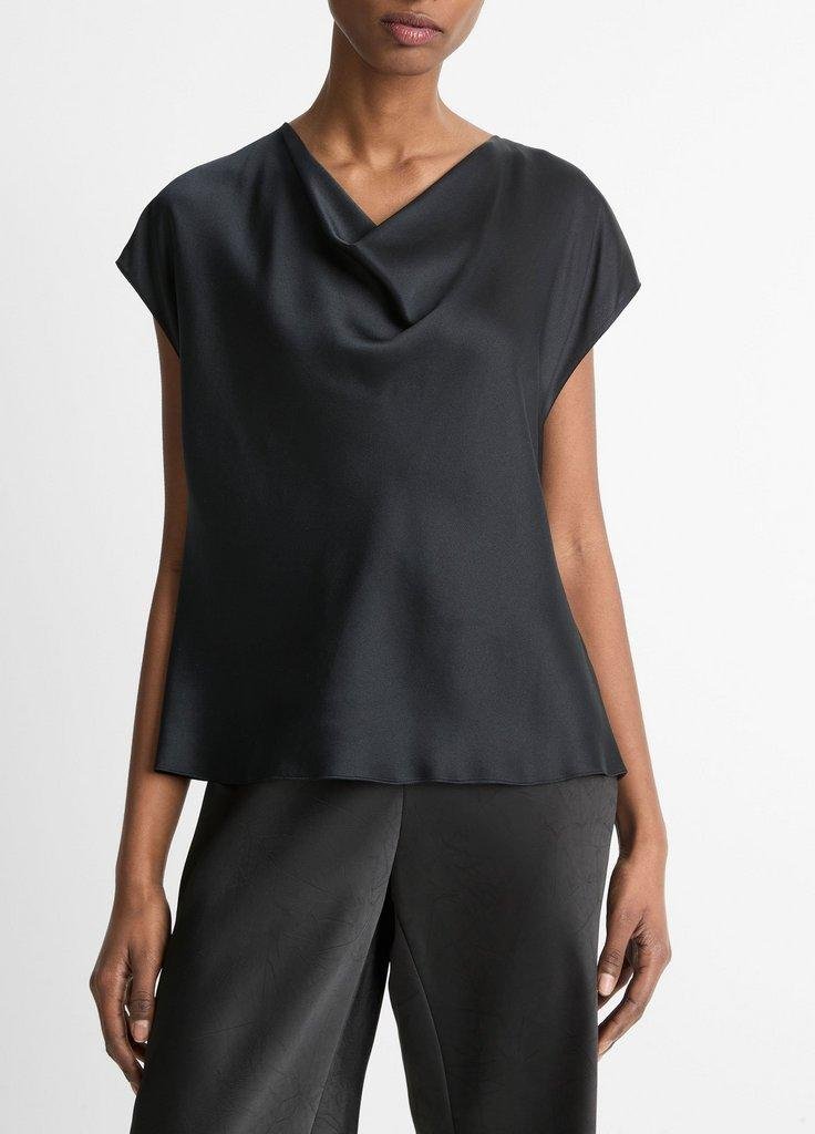 Silk Cowl-Neck Blouse - Black