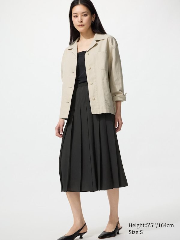 Chiffon Pleated Midi Skirt (Black)