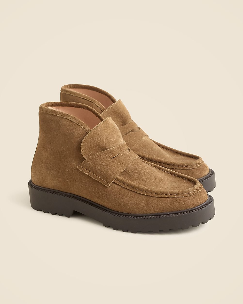 Lug-Sole Loafer Boots in Suede (Classic Oak)