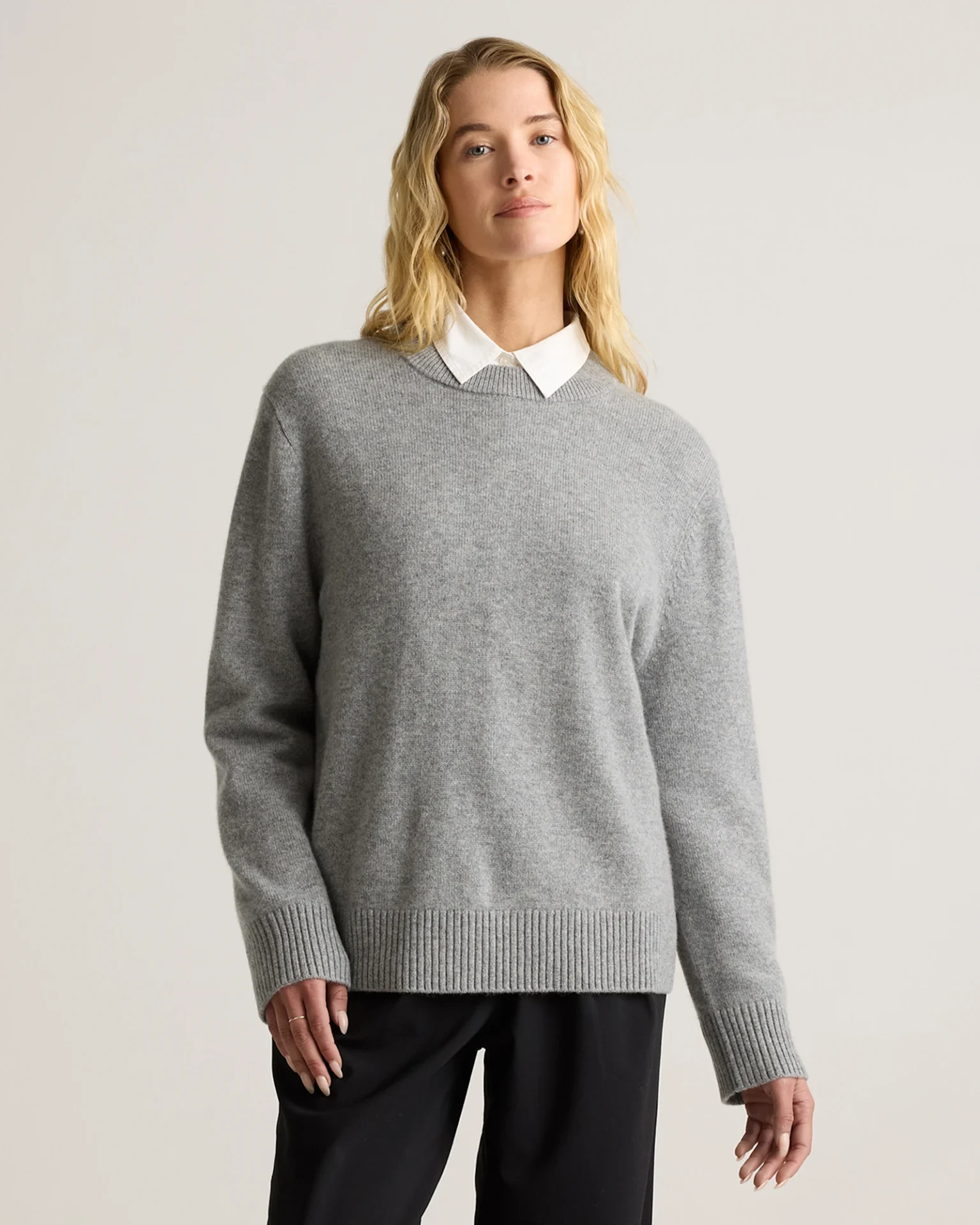 Mongolian Cashmere Oversized Crewneck Sweater (Heather Grey)