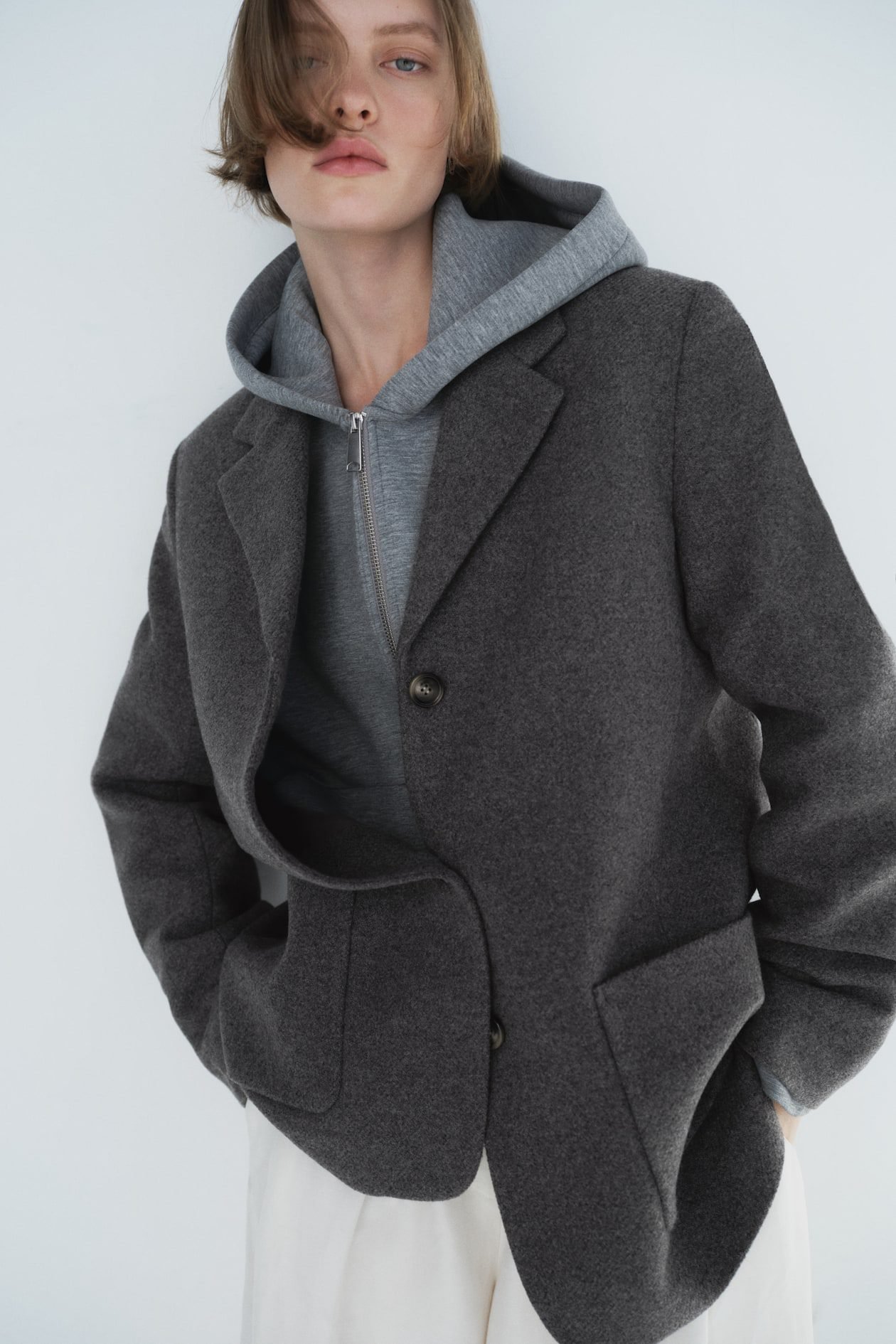 Single-Breasted Wool-Blend Blazer (Gray Melange)